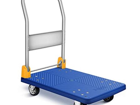 YSSOA Platform Truck with 440lb Weight Capacity and 360 Degree Swivel Wheels, Foldable Push Hand Cart for Loading and Storage, Blue For Cheap