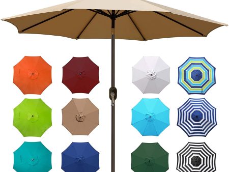 Wikiwiki 9  Outdoor Market Patio Umbrella with Push Button Tilt and Crank, 8 Ribs (Tan) on Sale