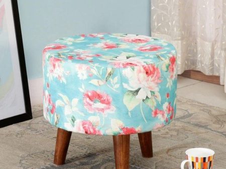 Harrington Mango Wood Foot Stool In Cotton Blue Colour Sale