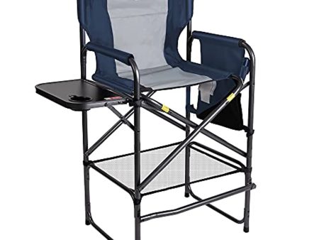 Coastrail Outdoor Tall Directors Chair Folding 30  Height, Supports 400 lb, Padded Comfort Indoor, Outdoor, Patio Chair with Side Table & Pockets for Camping Artists Patio RV Studio Grey For Discount