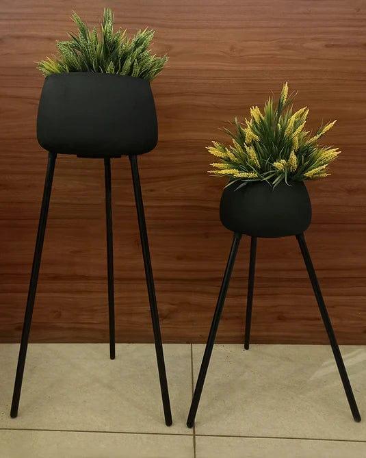 Black Decorative Metal Planter Stand Set Of 2 ( Without Flower) For Discount