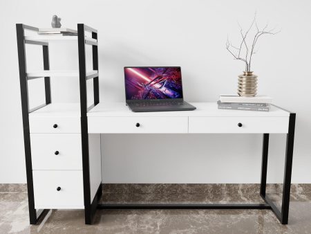 Rubi Study Table with drawers & storage shelves in white finish Sale