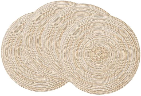 Abuzhen Placemats,Round Placemats for Dining Table Set of 4, Woven Heat Resistant Non-Slip Kitchen Table Mats Diameter 15 inch (Beige, 4) Sale