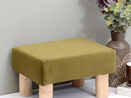 Shaleno Mango Wood Foot Stool In Velvet Green colour on Sale