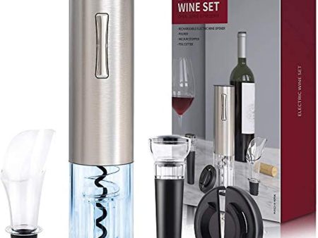 Abuzhen Electric Wine Opener, with Foil Cutter, Vacuum Stopper and Wine Aerator Pourer & USB Charging Cable,Automatic Corkscrew Bottle Opener for Wine Lover 4-in-1 Gift Set, Stainless Steel Online now