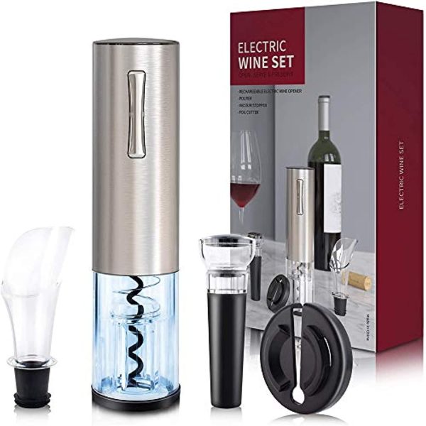 Abuzhen Electric Wine Opener, with Foil Cutter, Vacuum Stopper and Wine Aerator Pourer & USB Charging Cable,Automatic Corkscrew Bottle Opener for Wine Lover 4-in-1 Gift Set, Stainless Steel Online now