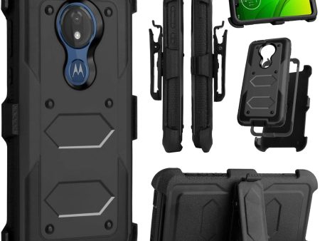 Venoro Moto E5 Plus Case, Moto G7 Power Case, Moto G7 Supra Case, Heavy Duty Shockproof Full Body Protection Protective Case with Swivel Belt Clip and Kickstand, Black Online Sale