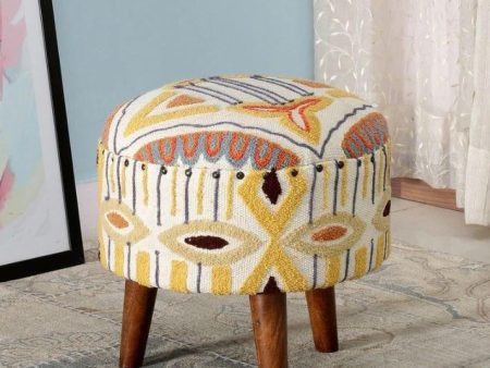 Siamika Mango Wood Foot Stool In Cotton emerald Yellow Colour For Discount