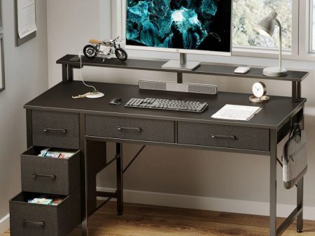 Computer Desk with Drawers and Monitor Shelf, Gaming Desk with RGB LED Lights & USB Ports For Discount