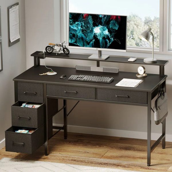 Computer Desk with Drawers and Monitor Shelf, Gaming Desk with RGB LED Lights & USB Ports For Discount