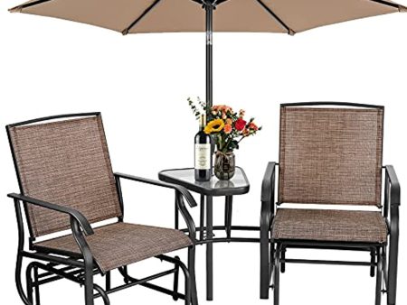 Aoxun 2 Persons Outdoor Patio Glider Chair - 3 in 1 L Porch Swing Chair with Coffee Table and Umbrella Hole, Textilene Fabric(Brown)… Online Hot Sale