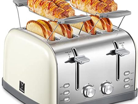 Yabano 4 Slice Toaster, Bagel Toaster with 7 Bread Shade Settings and Warming Rack, 4 Extra Wide Slots, Defrost Bagel Cancel Function, Removable Crumb Tray, Stainless Steel Toaster, Yellow Online Sale