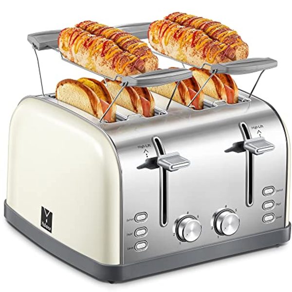 Yabano 4 Slice Toaster, Bagel Toaster with 7 Bread Shade Settings and Warming Rack, 4 Extra Wide Slots, Defrost Bagel Cancel Function, Removable Crumb Tray, Stainless Steel Toaster, Yellow Online Sale