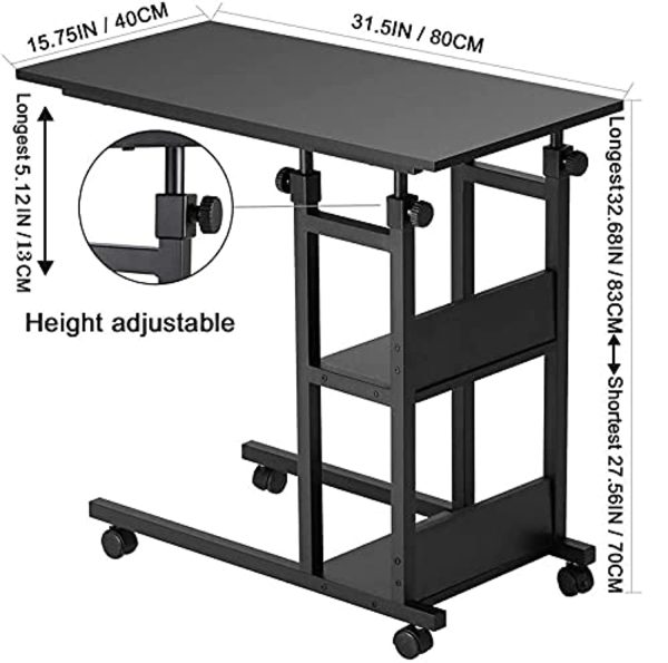 BAOLEJIA Hadulcet C Shaped Side Table Adjustable, Height Adjustable C Table with Wheels and Storage Shelves for Couch Bed Recliner Black Discount