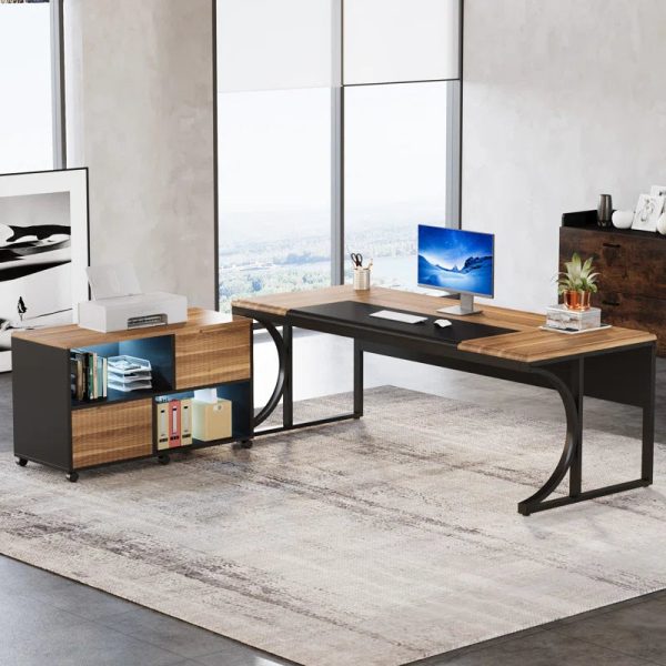 63   Large L-Shaped Executive Desk with Portable File Cabinet For Discount