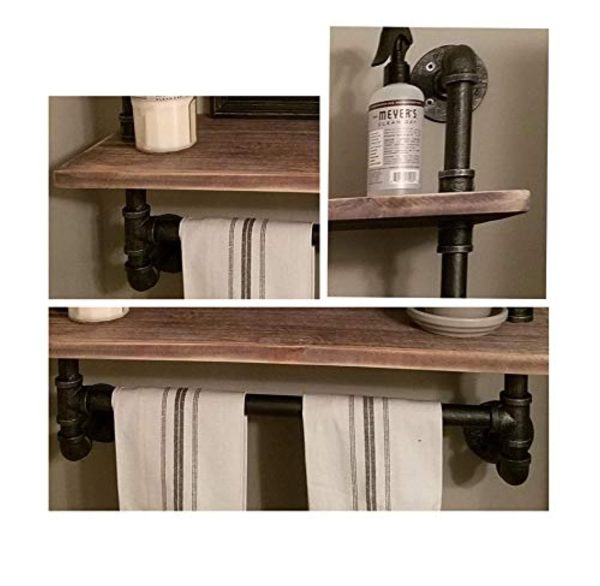 FODUE Industrial Pipe Shelf,Rustic Wall Shelf with Towel Bar,24  Towel Racks for Bathroom,2-Layer Pipe Shelves Wood Shelf Shelving (2-Layer) For Cheap