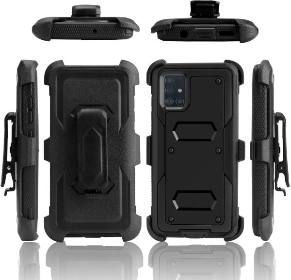 Venoro Galaxy A51 Case with Kickstand Heavy Duty Shockproof Case with Swivel Belt Clip for Samsung Galaxy A51 6.5 Inch Black Fashion