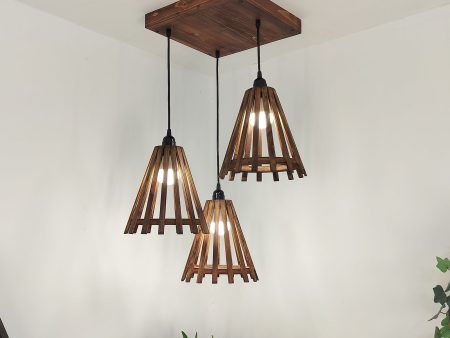 Funnel Brown Wooden Cluster Hanging Lamp Hot on Sale