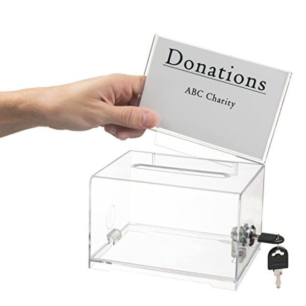 Adir Acrylic Donation Ballot Box with Lock - Secure and Safe Suggestion Box - Drawing Box - Great for Business Cards (6.25  x 4.5  x 4 ) - Clear… Cheap