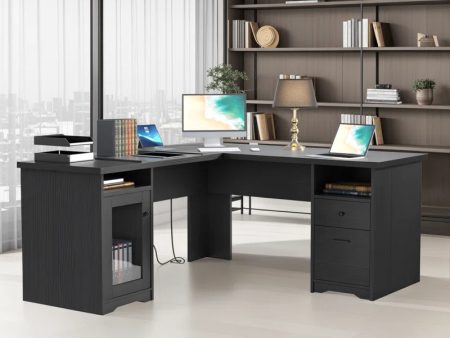 60   L-Shaped Executive Desk with Drawer and Power Outlet Fashion