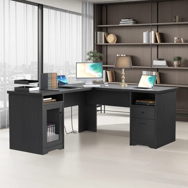 60   L-Shaped Executive Desk with Drawer and Power Outlet Fashion