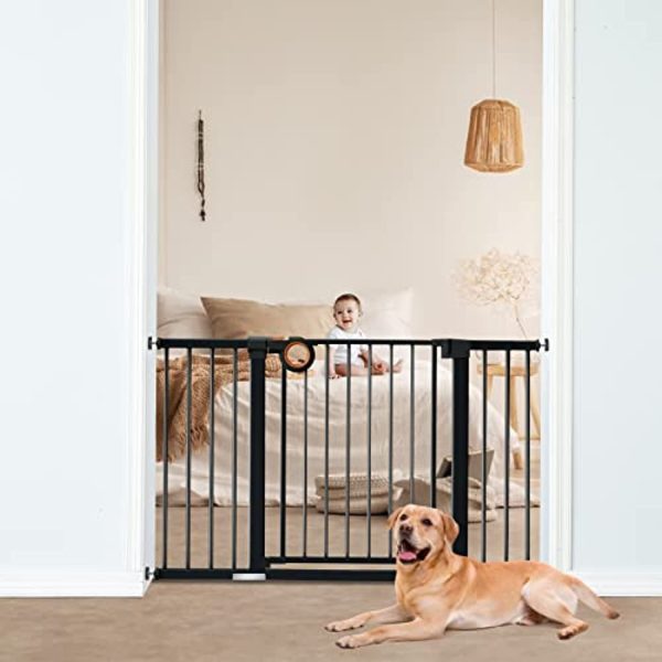 ALVOD Wide Baby Gate,  Auto Close Dog Gate 29.53’’-51.5’’ Wide 30’’ High, Easy Walk Thru Safety Child Gate Pet Gate for Doorways, Stairs, Includes 2.75  5.5  11  Extension, Pressure Hardware Mounting Fashion