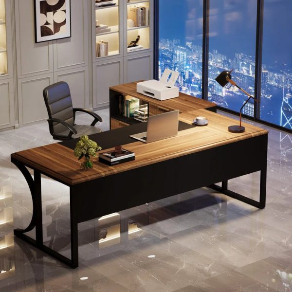 63   Large L-Shaped Executive Desk with Portable File Cabinet For Discount