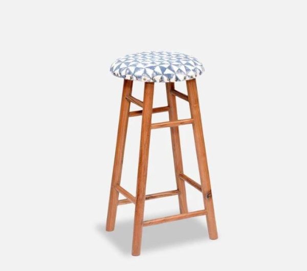 Enrico Mango Wood Bar Stool In Velvet Blue Colour For Sale