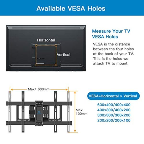 PERLESMITH TV Wall Mount Full Motion Bracket for Most 37-75 inch LED LCD OLED 4K Flat Curved TV Swivel Dual Articulating Arms Extension Rotation Tilt Max VESA 600x400 Supports TVs up to 132lbs, PSLF7 Supply