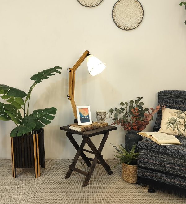 Regis Wooden Floor Lamp with Brown Base and Jute Fabric Lampshade (BULB NOT INCLUDED) Online