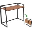 DEWVIE 41 Inch Small Walnut & Black Folding Computer Desk, Sturdy Heavy Duty Foldable Table for Small Spaces Home Office Bedroom Outdoor Work Study Writing Collapsible Portable with Metal Legs, EPA Certified Sale