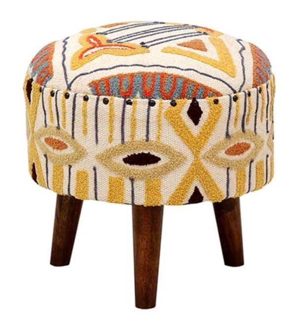 Siamika Mango Wood Foot Stool In Cotton emerald Yellow Colour For Discount