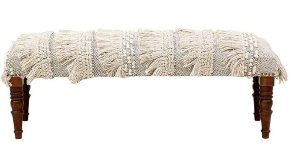 morrila Mango Wood Bench In Cotton White Colour For Sale