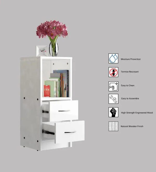 Bedside Table in White Colour With Drawers Online