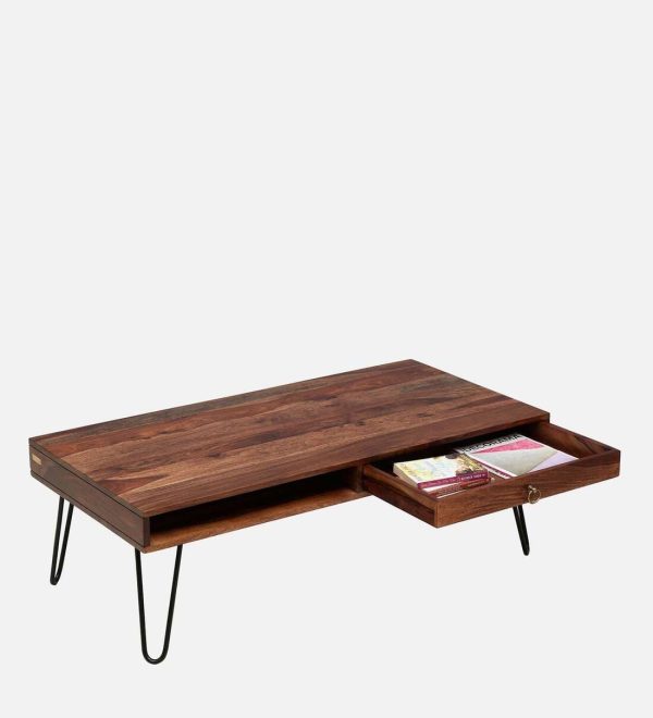 Gumina Sheesham Wood Coffee Table In Rustic Teak Finish, Discount