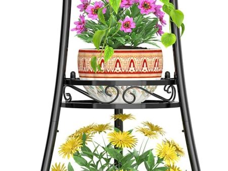 Metal Plant Stand Indoor Outdoor Clearance, Rustproof Iron Flower Pot Holder, Multiple Heavy Duty Plant Round Rack for Patio Home Planter Corner Garden Balcony (Black) For Sale