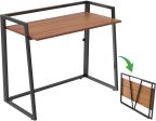 DEWVIE 41 Inch Small Walnut & Black Folding Computer Desk, Sturdy Heavy Duty Foldable Table for Small Spaces Home Office Bedroom Outdoor Work Study Writing Collapsible Portable with Metal Legs, EPA Certified Sale