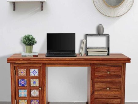 Siramika Sheesham Wood Writing Table In Honey Oak Finish, For Discount