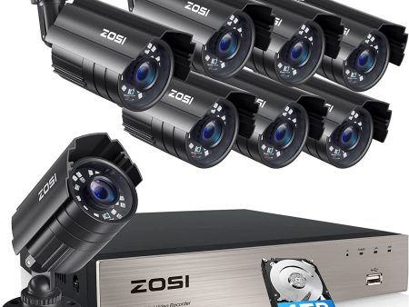 ZOSI 8CH Home Security Camera System Outdoor with 1TB Hard Drive,H.265+ 5MP Lite CCTV DVR,8pcs Weatherproof Surveillance Cameras,80ft Night Vision,Motion Alert,Remote Access for 24 7 Recording For Cheap