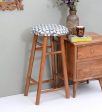 Enrico Mango Wood Bar Stool In Velvet Blue Colour For Sale