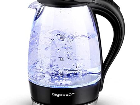 Aigostar Glass Electric Tea Kettle, Hot Water Boiler 1.7L, Black Discount