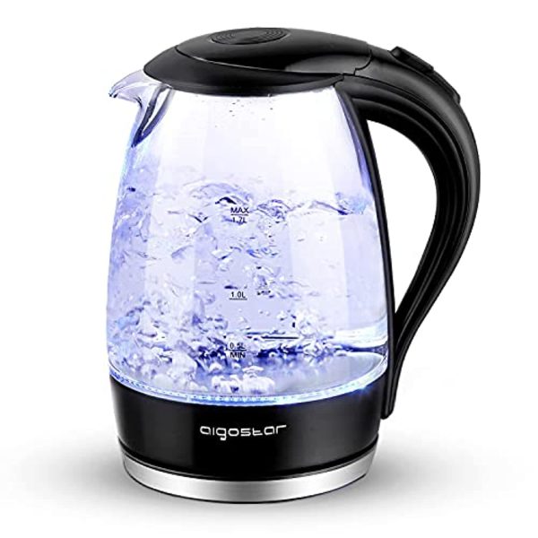 Aigostar Glass Electric Tea Kettle, Hot Water Boiler 1.7L, Black Discount