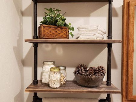 FODUE Industrial Pipe Shelf,Rustic Wall Shelf with Towel Bar,24  Towel Racks for Bathroom,2-Layer Pipe Shelves Wood Shelf Shelving (2-Layer) For Cheap