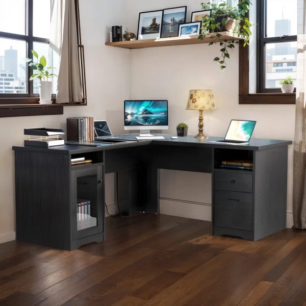 60   L-Shaped Executive Desk with Drawer and Power Outlet Fashion