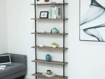 FODUE Industrial Pipe Shelving Bookshelf Rustic Modern Wood Ladder Storage Shelf 3 Tiers Retro Wall Mount Pipe Design DIY Shelving Online Hot Sale