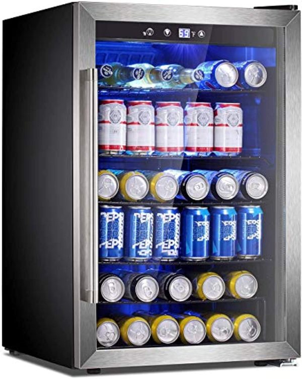 Antarctic Star Beverage Refrigerator Cooler - 145 Can Mini Fridge Glass Door for Soda Beer or Wine Small Drink Dispenser Clear Front for Home, Office or Bar, Silver,4.4cu.ft For Cheap