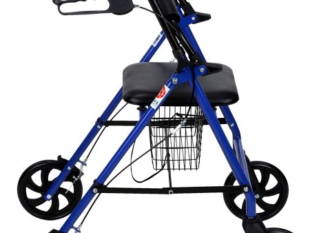 Wave Medical 4 Wheel Medical Rolling Walker with Wheels, Seat, Backrest and Storage Pouch, Rollator Walker for Seniors, 8-inch Wheels (Blue) Online