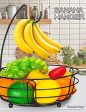 Bextcok 2 Tier Fruit Basket, Vegetables Fruit Bowl Storage with Banana Holder Hanger Hook Stand Organizer for Kitchen Countertop Counter, Black For Cheap