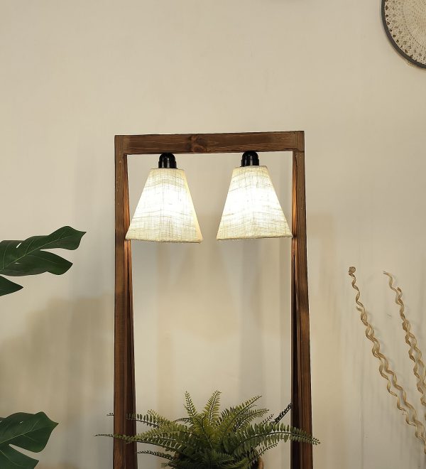 Francis Wooden Floor Lamp with Brown Base and Jute Fabric Lampshade (BULB NOT INCLUDED) on Sale