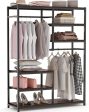 FODUE Free-standing Closet Organzier, Double Hanging Rod Clothes Garment Racks with Storage Shelvels, Heavy Duty Metal Closet Storage Clothing Shelving for Bedroom, Capacity 300 lbs (white&white) Online